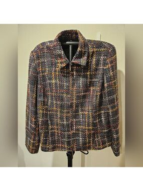 COLDWATER CREEK WOMEN'S MULTICOLOR TWEED ZIP-UP JACKET SIZE LARGE (14-16)
